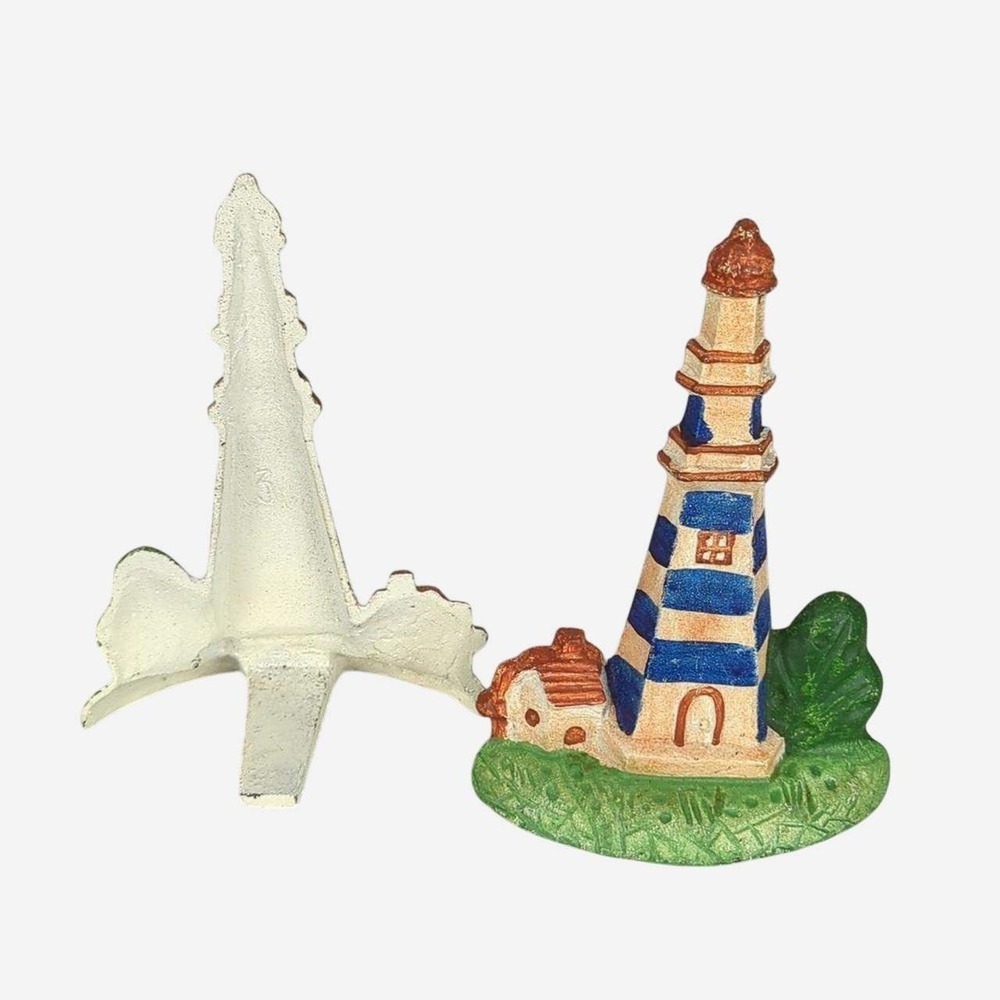 Vintage Cast Iron Hand Painted Lighthouse Bookends Nautical Coastal Set - Picture 2 of 7